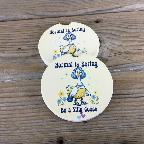 Normal Is Boring Be a Silly Goose Set of 2 Sandstone Car Coasters - Picture 6 of 8